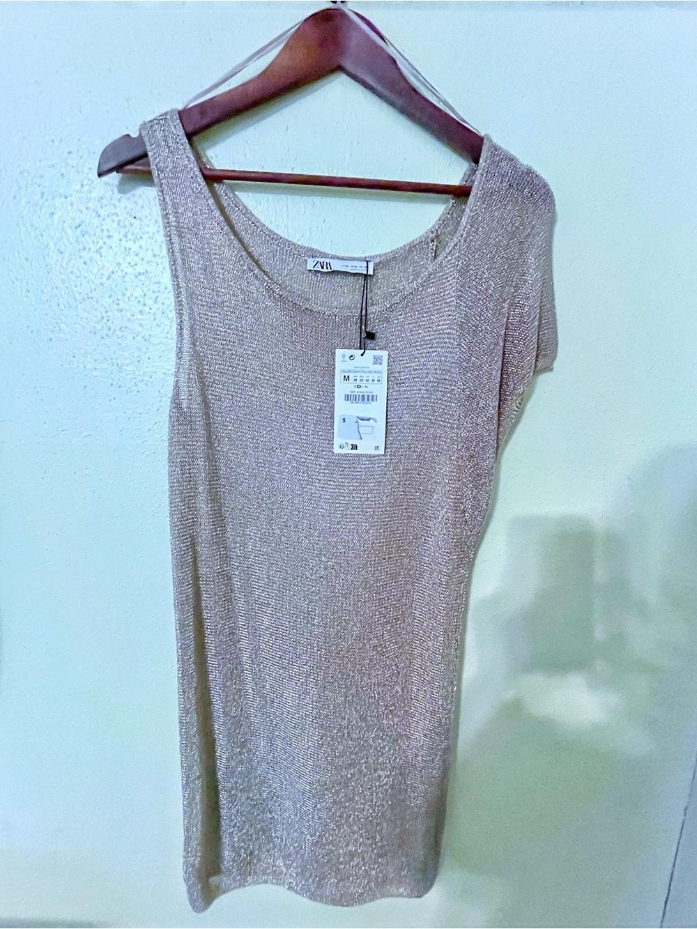 Zara NWT Metallic Knit Tank Dress in Golden Metallic Taupe Sz M 8146/013/302